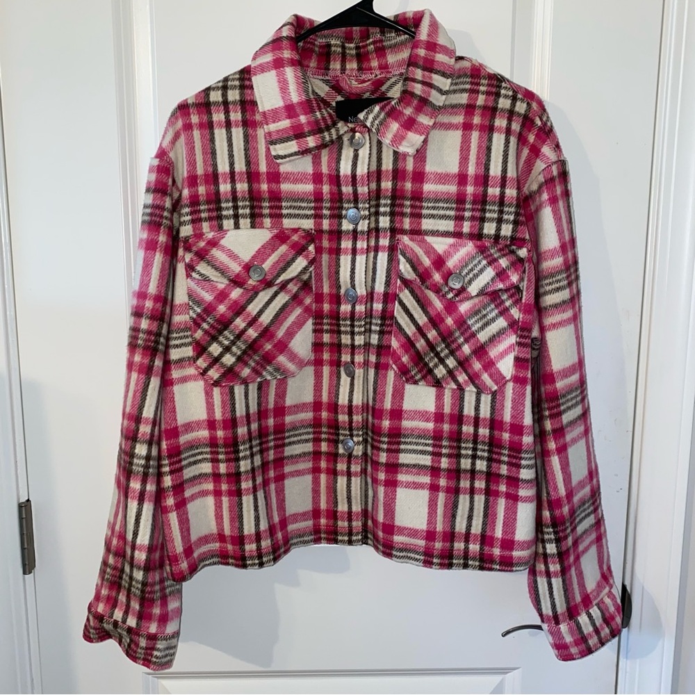 New Look Pink Plaid Button-Up Jacket